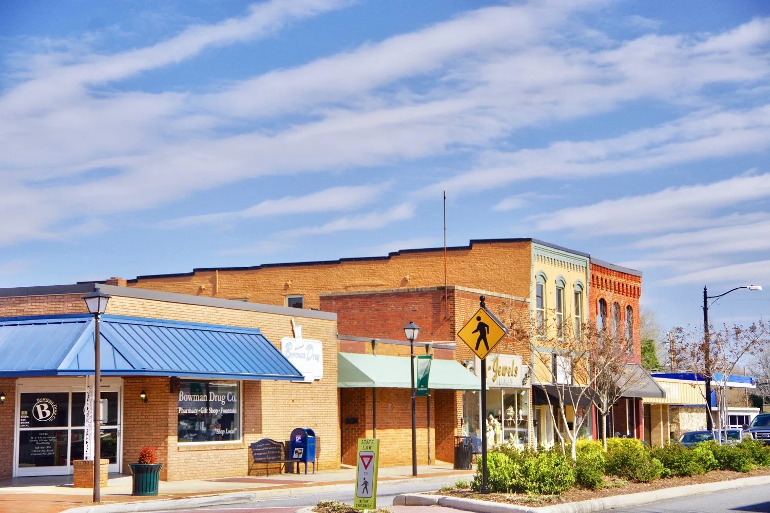 Shops along 1st Avenue in downtown Conover, NC
